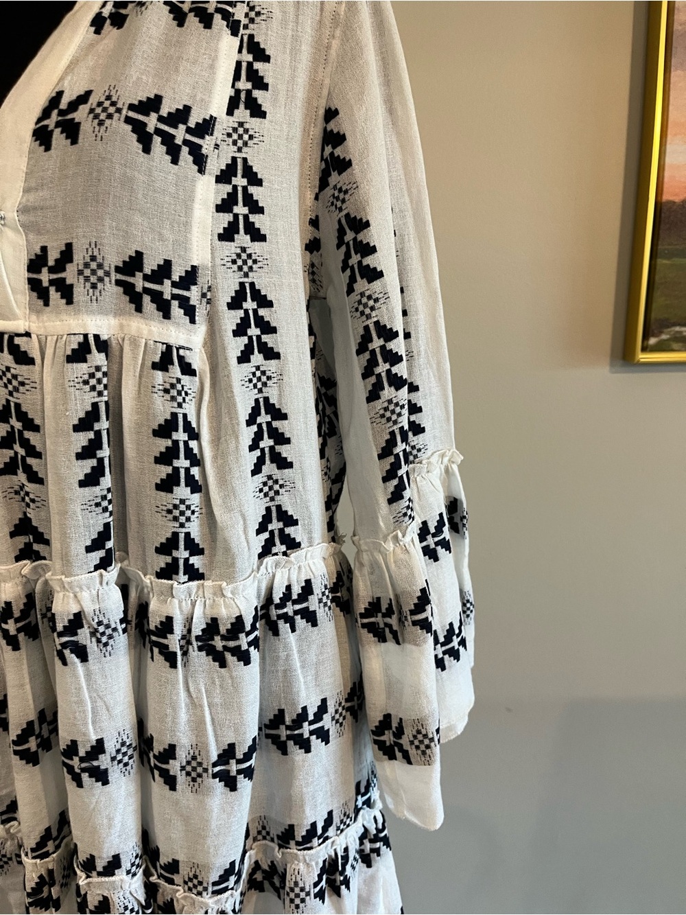 Élan Embroidered Tiered Dress White Black - Picture 4 of 7